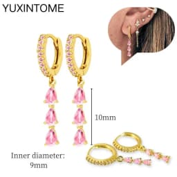 925 Sterling Silver Needle Pink Crystal Heart Hoop Earrings for Women Fashion Geometric Pendant Earrings Luxury Jewelry Gifts