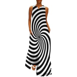Retro Psychedelic Op Art Dress Black White Circles Night Club Maxi Dress Street Wear Bohemia Long Dresses Summer V Neck Vestidos