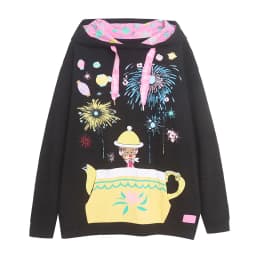 High Quality Fleece Lined Hoodie Women's plus Size mid Length Jacket with Pockets Durable Cotton Polyester Cartoon Print