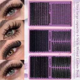 DIY Cluster Lashes 3‑Fold Eyelash Book Large Capacity 6 Styles Mixed Individual Lashes 8‑16mm Spiky Manga Cat Eye Lash Extension