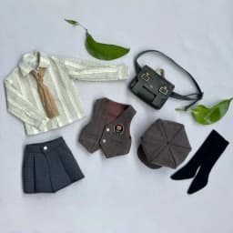 1/4 1/5 Doll's Clothes Suit for 45/36cm Bjd Doll Retro Academy Style Top+shorts+hat+vest+bag+socks Dress Up Doll Accessories