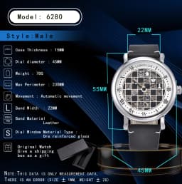Men Automatic Watch Chess Checkerboard Mechanical Watches Waterproof Vintage Business Luminous Skeleton Leather Gift for You
