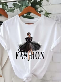 Women's Summer Print Oversized Loose Casual Round Neck Short Sleeved T-Shirt Top Fashion Streetwear Oversized O-Neck