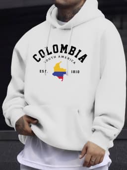 Colombia South America Est 1810 Print Mens Pullovers Fleece Autumn Hoodie Casual Comfortable Sweatshirt Basic Street Sportswear