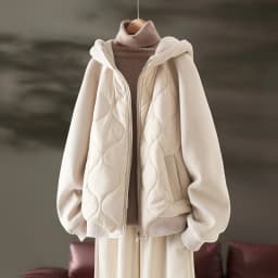 Korean Style Women's Fleece Lined Hooded Jacket Patchwork Cotton Insert Warmth Anti Aging Top for Autumn Winter Commute