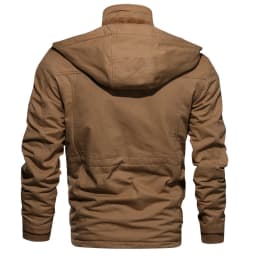 Men's Winter Casual Thick Hooded Zipper Cargo Jacket Male Multi Pockets Fleece-lined Windproof Military Jackets Outdoors Coats