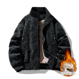Men Casual Winter Faux Suede Bomber Jacket Stand Collar Parkas Motorcycle Coa Zip Up Warm Thickened Outerwear Fashion 28518