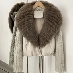 OFTBUY 90 White Duck Down Jacket Cable Knit Sleeve Zipper Drawstring Hem Cropped Coat Women Winter Real Layered Fox Fur Collar