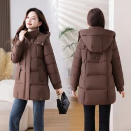 Winter Thickened down Cotton Jacket Women's Mid-Length Loose Fit Coat Detachable Cap Korean Style Polyester Fabric Long Sleeve