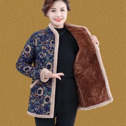 Women's Fleece Lined Thickened Cotton Jacket Loose Fit Warm Coat Floral Patterned Autumn Winter Wear for Middle Aged And Elderly