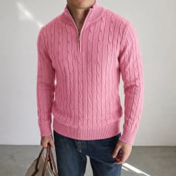 New Men's Cable Knit Half Zip Sweater Casual Stand Collar Knitted Pullover Warm Winter Cardigan Jacket Outerwear Coat for Men
