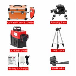Kaitian Niveau Laser Level Self Leveling Lithium Battery Professional High Precision Red 3D Cross 12 Line 360 Laser Level Tripod