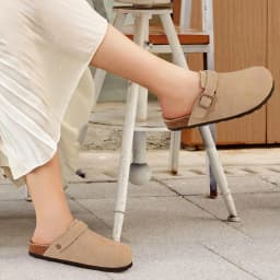 Evshine Women Suede Cork Slippers with Adjustbale Strap Comfy Arch Support Leather Mules Retro Men Potato Shoes Lady Cork Clogs