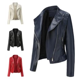 Slim Fit PU Leather Jacket for Women, Thin Long Sleeved Jacket, Short Coat, Spring and Autumn, Motorcycle Zipper Leather Jacket