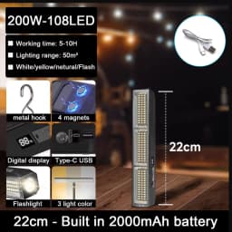 2026 Upgrade Magnetic Work FlashLight Built-in 6000mAh Rechargeable Battery Underhood Work Lamp Bar For Car Repair Outdoor Light