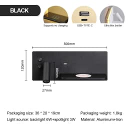 Multifunction Wall Lamp With Led Phone Wireless Charger Shelf Night Lighting Table Bed Reading Bedroom Hotel Bedside USB Sconces
