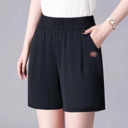 Ice Silk Casual Bloom Short Pants Women's High Waist Loose Thin Wide Leg Five-Quarter Length Commute Style Korean Fashion