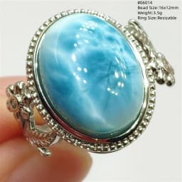 Natural Blue Larimar Adjustable Ring 925 Sterling Silver Larimar Gemstone Women Men Water Pattern AAAAA