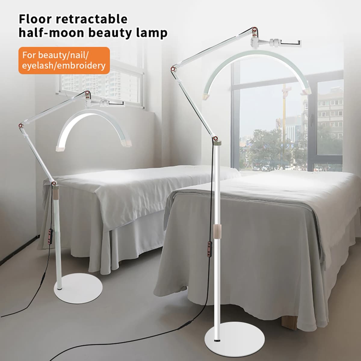 Andoer HD-M2X 20W Floor LED Video Light Half-moon Shaped Fill Light 3000K-6000K Dimmable with Metal Light Stand Phone