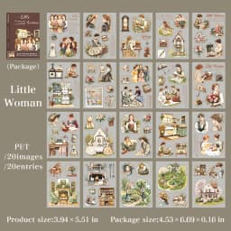 20Sheets/Pack Literary Story Theme PET Die-Cut Sticker Book for DIY Crafts, Scrapbooking, Journal, Phone Case, Laptop, Guitar