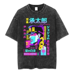 Vintage Washed Anime Jojo Bizarre Adventure T-shirt Giorno Giovanna Manga Graphic T-shirts Men's Clothing Cotton Casual T shirts