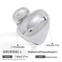 Uworld Minimalist Stainless Steel Smooth Asymmetric Ring Oval Hollow Stackable Ring Large Spherical Ring Women's Jewelry