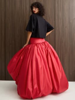 Dramatic Red Bubble Maxi Skirt Red Voluminous Ball Gown Skirt Women High Waist Statement Party Skirt High Low Evening Skirts