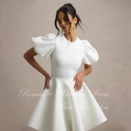 Elegant Pleat O-Neck Short A-Line Wedding Dress Women 2026 Party Dress Puff Sleeve Above Knee Vestidos De Novia Customized