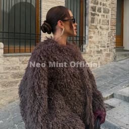 Neo Mint Winter 2026 Hot Chocolate Fluffy Chunky Sheep Fur Coat Women Oversized Overcoat Outerwear Ins Street Fashion Fur Jacket