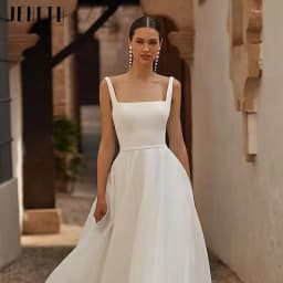JEHETH Boho Brides Wedding Dresses Spaghetti Straps Square Collar Simple Formal Bride Dress Vintage Long Bridal Gowns Customized