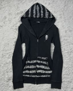 Y2K Punk Skull Stripe Graphic Print Sweatshirt Women Harajuku Black Slim Fit Long Sleeve Jacket Gothic Fashion Zip Up Hoodie