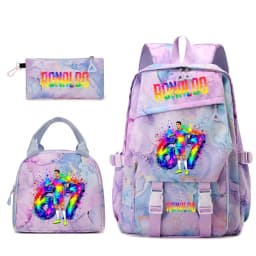 Cr7 Ronaldo 67 Print Student Backpack Set with Lunch Bag Pencil Case Teen Girls School Travel Daypack