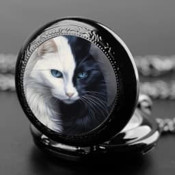 Cool Black White Cat Pattern Arabic Digital Dial Quartz Pocket Watch Vintage Necklace Pendant Chain Gift for Women Man Children