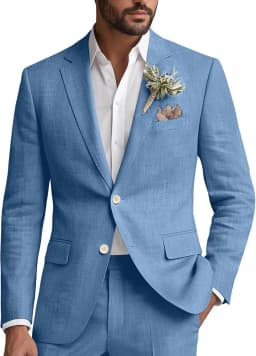 Linen Suit for Men 2 Piece Classic Fit Mens Linen for Beach Wedding Casual Blazer Pant Prom