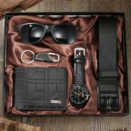 2026 New 5pcs Watch Set for Men in Gift Box Belt Wallet Hair Trimmer Keychain Sunglasses Men’s Watch Gift Box Set Gifts for Him