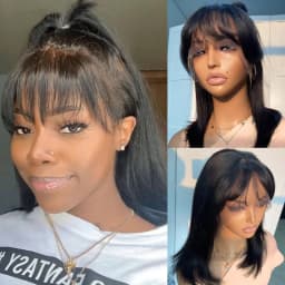 Short Straight Bob Lace Front Wig With Bangs Peruvian Human Hair Bob Wigs For Women Brazilian Remy Hair Easy Part Lace Bob Wig