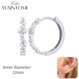 925 Sterling Silver Ear Needle Hoop Earrings Crystal Circle Small Huggie Earrings for Women Simple Females Girls Jewelry