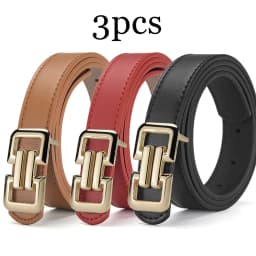 1-3pcs Simple Retro Color PU Belt Paired With Women's Dress Wide-leg Pants Belt Fashionable Smooth Buckle Belt Design