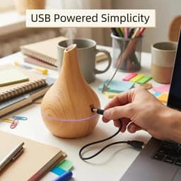 HONSUN USB Mini Portable Humidifier with LED Light, 300ml Indoor Room Humidifier, Wood Grain Ultrasonic Aroma Diffuser, DC5V USB Powered, 4H Auto Shut Off, 7 Color Changing Night Light, Quiet Mist Humidifier for Bedroom Office Home