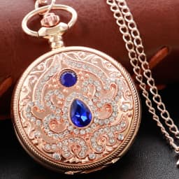 New Gold Luxury Ruby Pocket Watch Necklace Digital Pendant Chain Clock Fashion Sculpture Women's Men's Gift