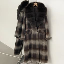 OFTBUY New Warm Winter Outerwear for Female Mid Long 100% Wool Coat Women Real Fox Fur Lapel Collar Vintage Plaid Woolen Jacket