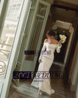 Zoci Elegant Off Shoulder Mermiad Wedding Dresses Spaghetti Straps Wedding Photos Shoot Dress Customized Long Sleeve Bridal Gown