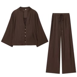 TFAFXY 2026 Sprinf Women Sets Wrist Sleeve Patchwork Loose V-neck Shirt Oversize Blouse Wide Leg Pants Suits Outfits