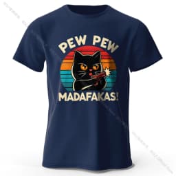 Cute Hand-Drawn Cat Doodle Print 100% Cotton T-Shirt, Ultra Soft Round Neck Short Sleeve Tee for Men & Women