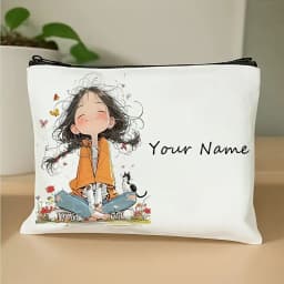 Chic Custom Name Unique Vintage Cute Floral Makeup Bags for Girls Cosmetic Pouch Toiletry Bag Pencil Case Travel Storage Handbag