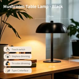Cordless Mushroom Table Lamp Touch Control Dimmable LED Desk Light Rechargeable Bedroom Night Light Home Decor Gift