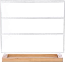 3-Tier Earring Holder Stand 69 Holes Wooden Jewelry Organizer Display with Storage Tray for Desktop Earring & Bracelet Organizer