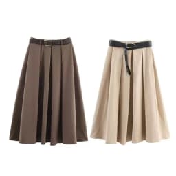 Casual Cowl Ne Cape Sle Midi Skirt with Belt High Waist Polyester Fiber Ladies Casual Faion Summer Collection