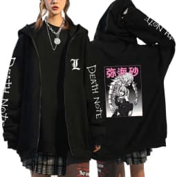Japan Anime Death Note Zip Up Hoodies Gothic Men's Cartoon Misa Amane L Ryuk-Graphic Streetwear Black Fleece Zipper Jacket Coats