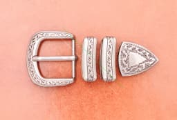 30mm Solid Vintage Silver Engraved Floral Buckle 4 Pcs Set Diy Leathercraft Western Ethnic Belt Buckle Waist Accessories